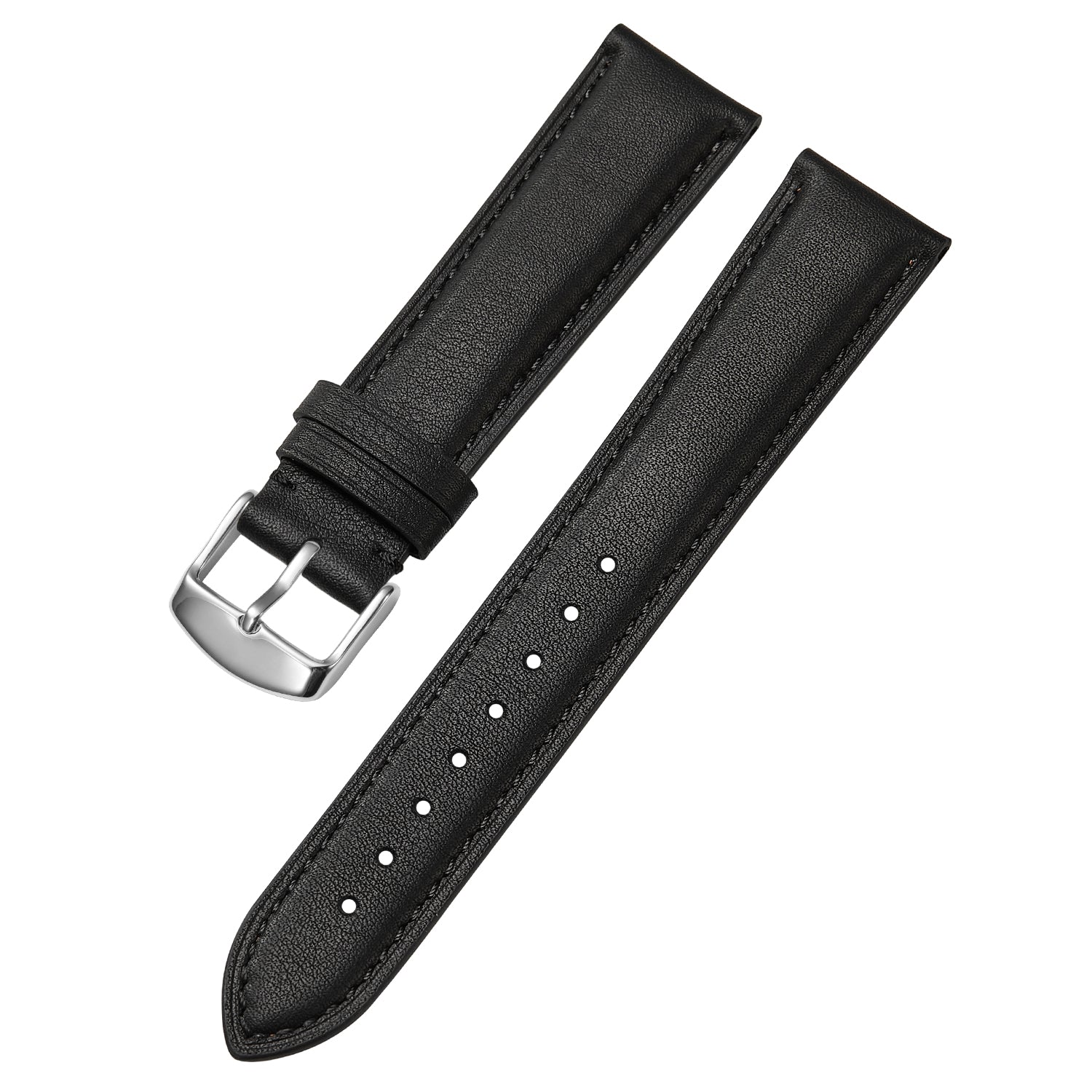 Genuine Leather Watch-Quick Release Watch Strap-Silver Pin Buckle-Black