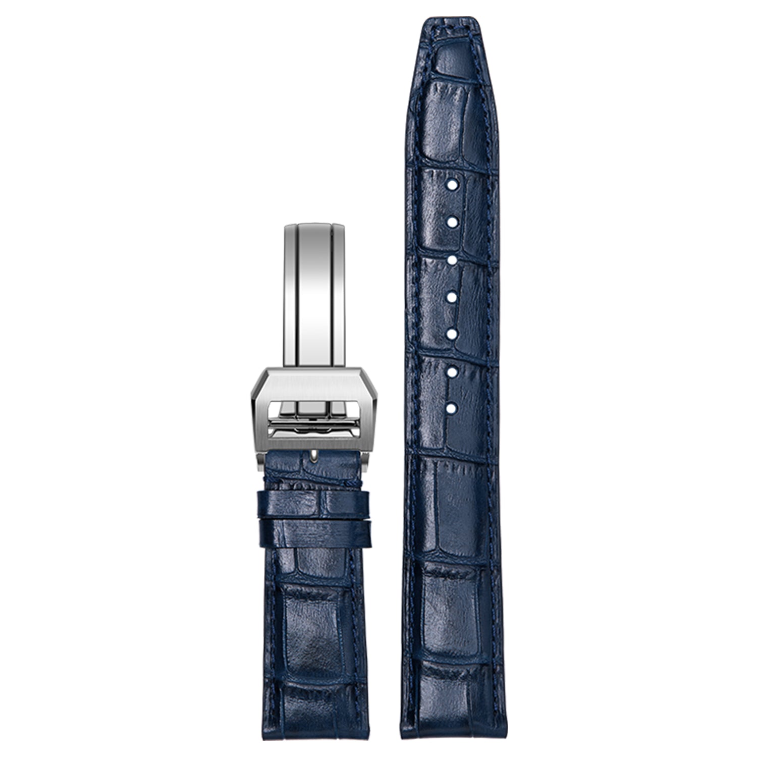 Genuine Leather Watch Band-Silver Deployment Buckle for IWC Portugieser Chronograph