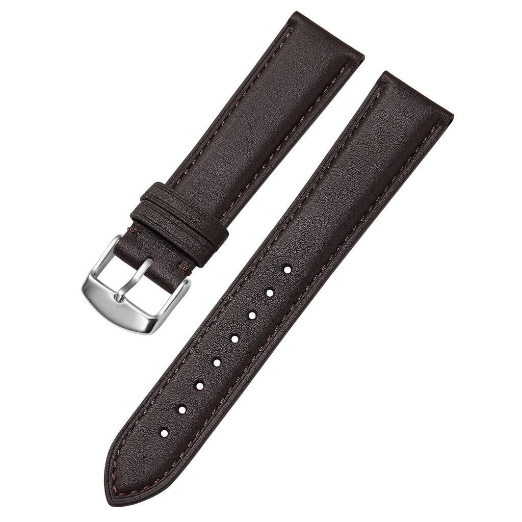 Genuine Leather Watch-Quick Release Watch Strap-Silver Pin Buckle-Brown