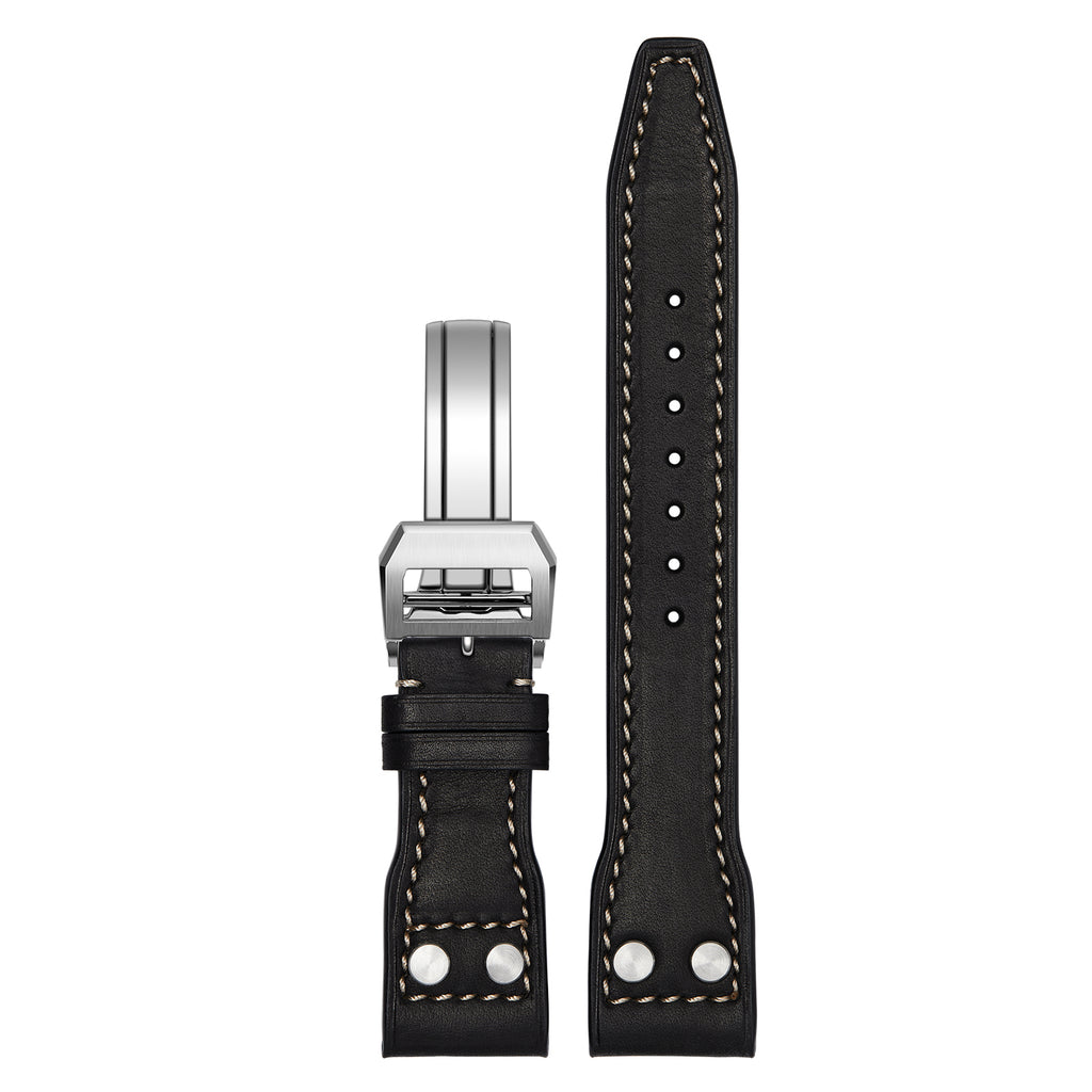 Nappa Leather Watch Band-Silver Deployment Buckle for IWC  Pilot's Watch Chronograph