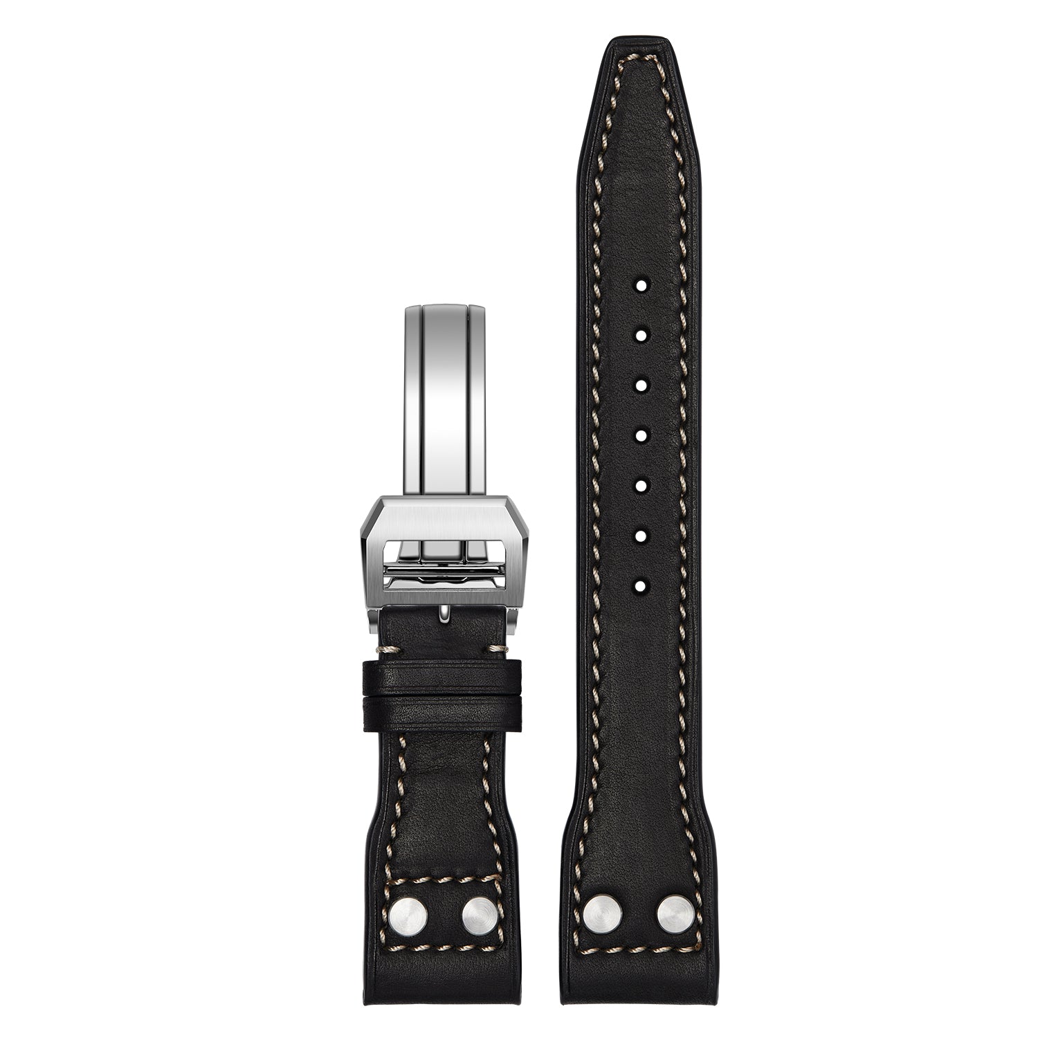 Nappa Leather Watch Band-Silver Deployment Buckle for IWC  Pilot's Watch Chronograph