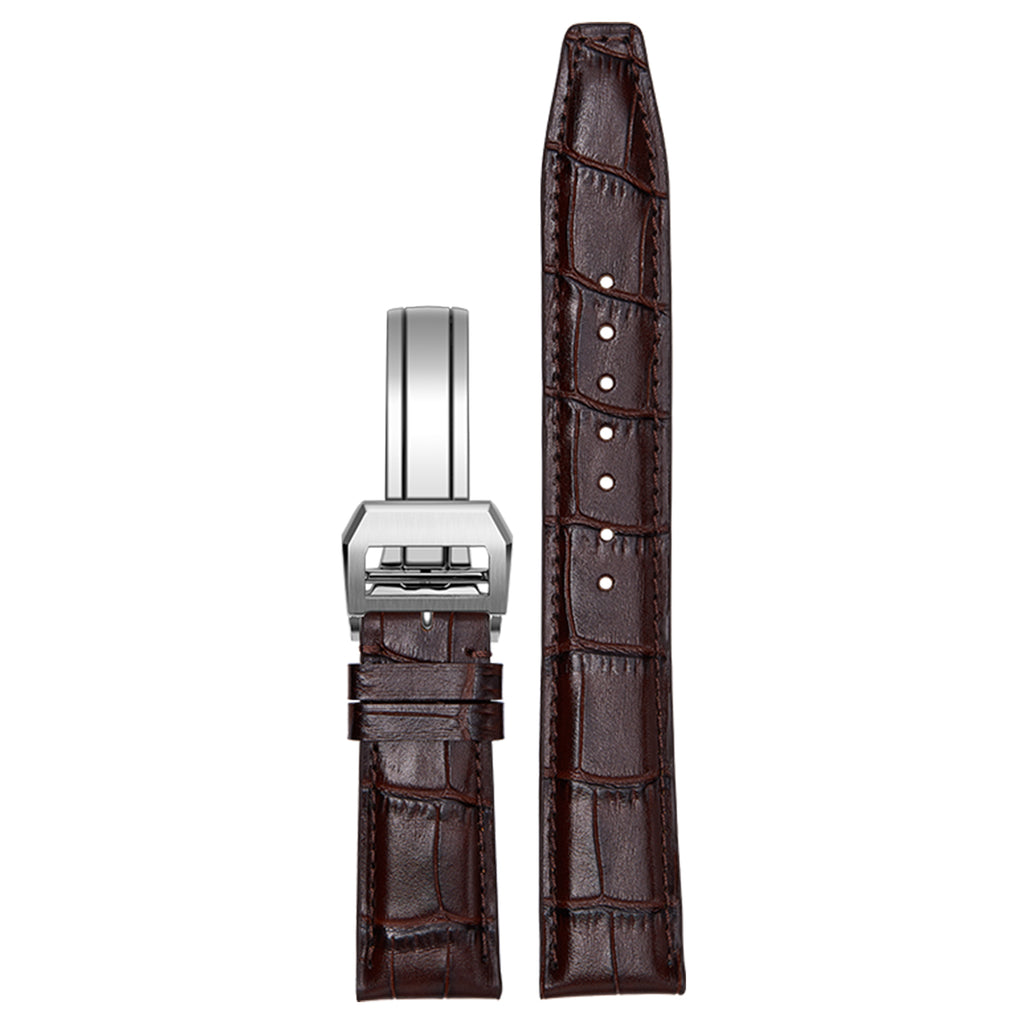 Genuine Leather Watch Band-Silver Deployment Buckle for IWC Portugieser Chronograph