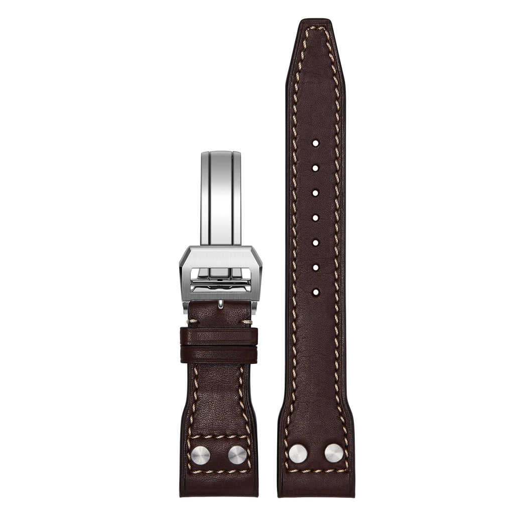 Nappa Leather Watch Band-Silver Deployment Buckle for IWC  Pilot's Watch Chronograph