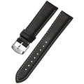 Genuine Leather Watch-Quick Release Watch Strap-Silver Pin Buckle-Black Strap With Beige Stitch
