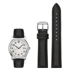 Genuine Leather Watch-Quick Release Watch Strap-Silver Pin Buckle-Black