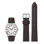 Genuine Leather Watch-Quick Release Watch Strap-Silver Pin Buckle-Brown Strap With Beige Stitch