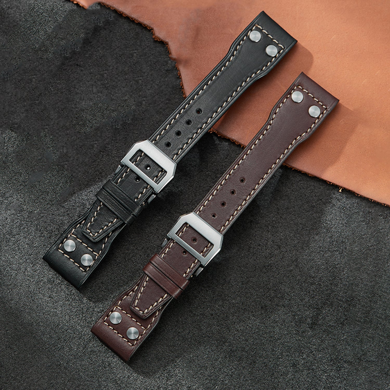 Nappa Leather Watch Band-Silver Deployment Buckle for IWC  Pilot's Watch Chronograph