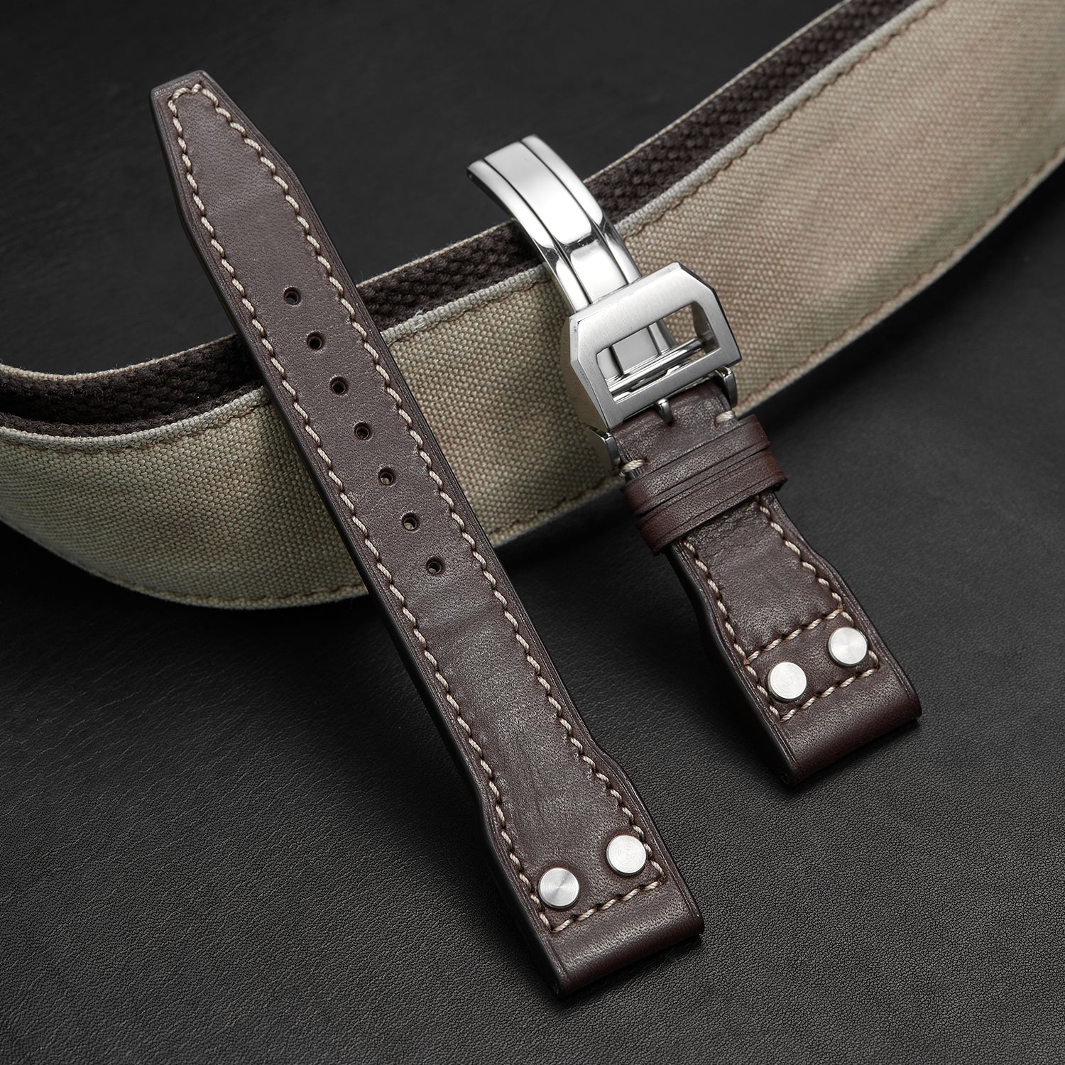 Nappa Leather Watch Band-Silver Deployment Buckle for IWC  Pilot's Watch Chronograph