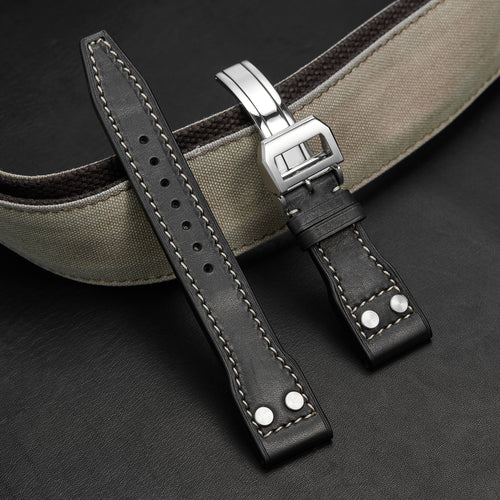 Nappa Leather Watch Band-Silver Deployment Buckle for IWC  Pilot's Watch Chronograph
