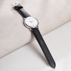 Genuine Leather Watch-Quick Release Watch Strap-Silver Pin Buckle-Black