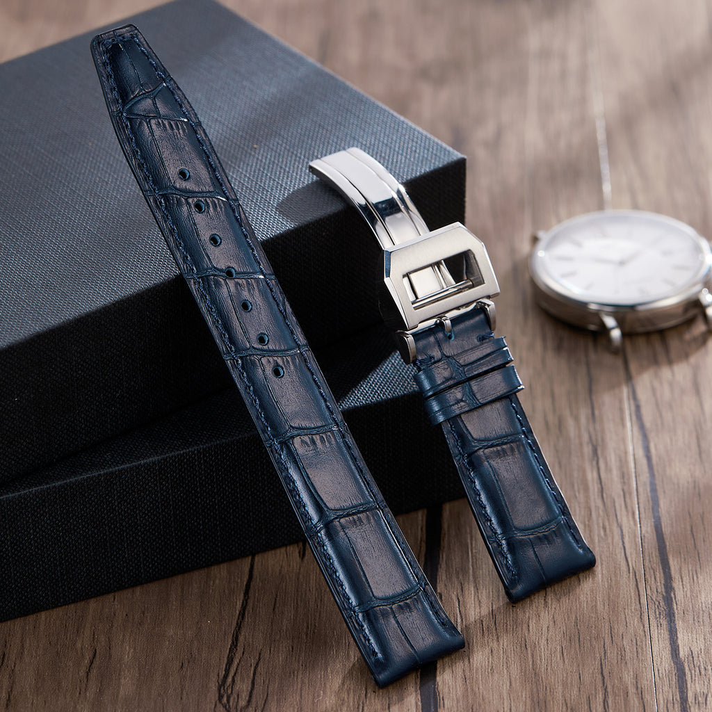 Genuine Leather Watch Band-Silver Deployment Buckle for IWC Portugieser Chronograph