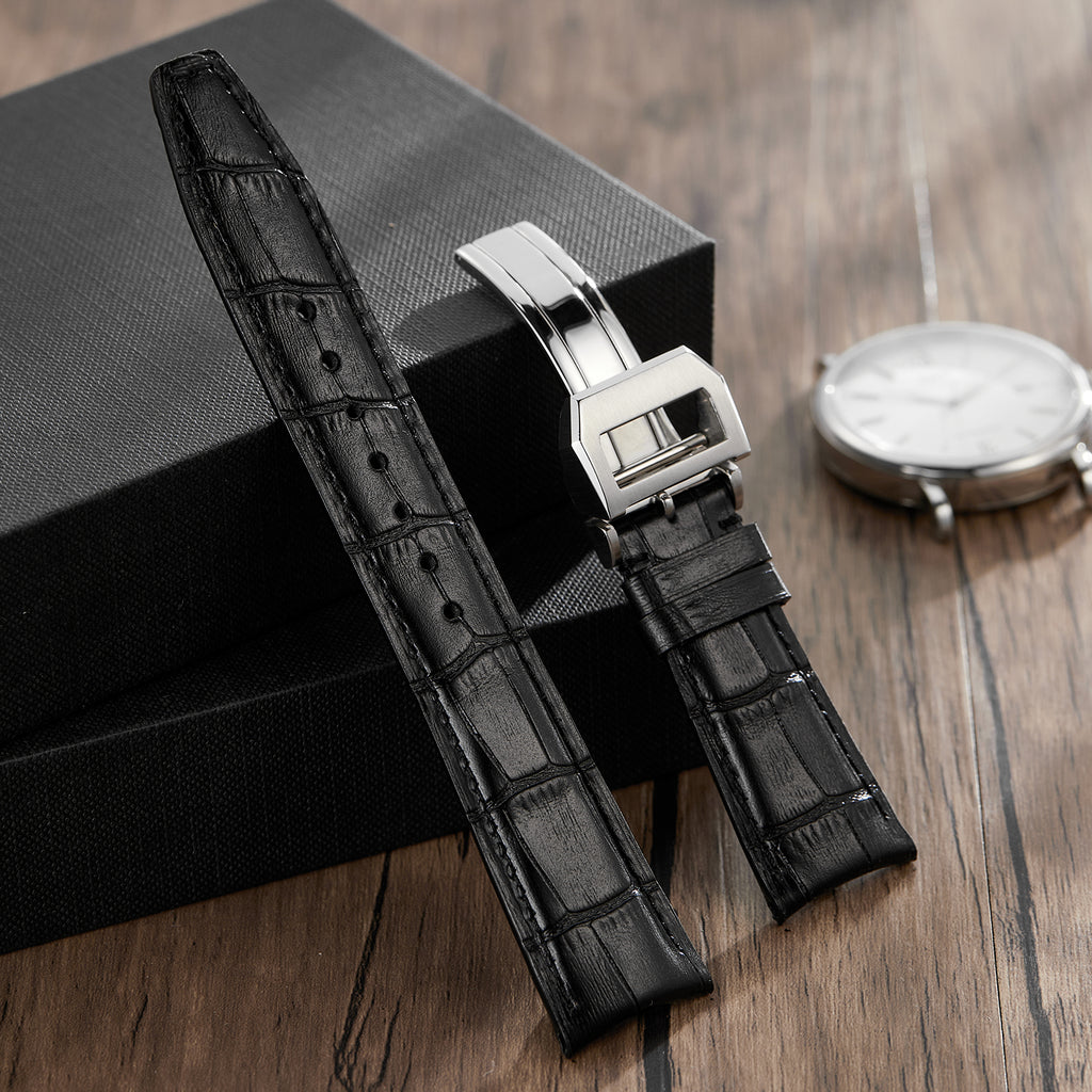 Genuine Leather Watch Band-Silver Deployment Buckle for IWC Portugieser Chronograph