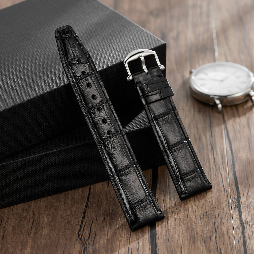 Genuine Leather Watch Strap-Silver Pin Buckle for IWC Portofino Automatic