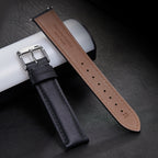 Genuine Leather Watch-Quick Release Watch Strap-Silver Pin Buckle-Black