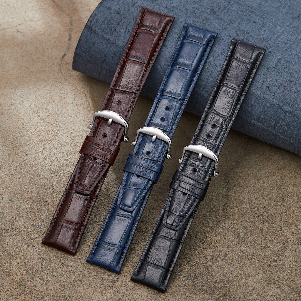 Genuine Leather Watch Strap-Silver Pin Buckle for IWC Portofino Automatic