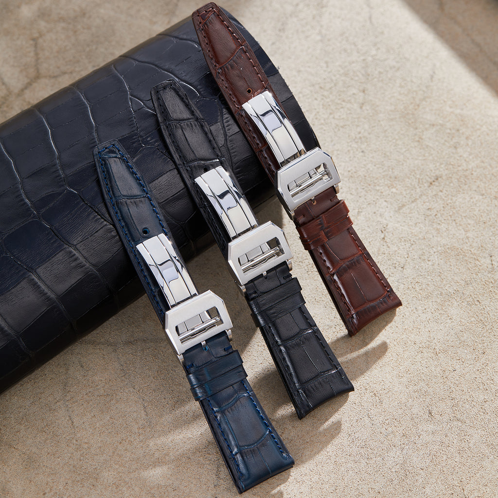 Genuine Leather Watch Band-Silver Deployment Buckle for IWC Portugieser Chronograph