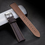 Genuine Leather Watch-Quick Release Watch Strap-Silver Pin Buckle-Brown Strap With Beige Stitch