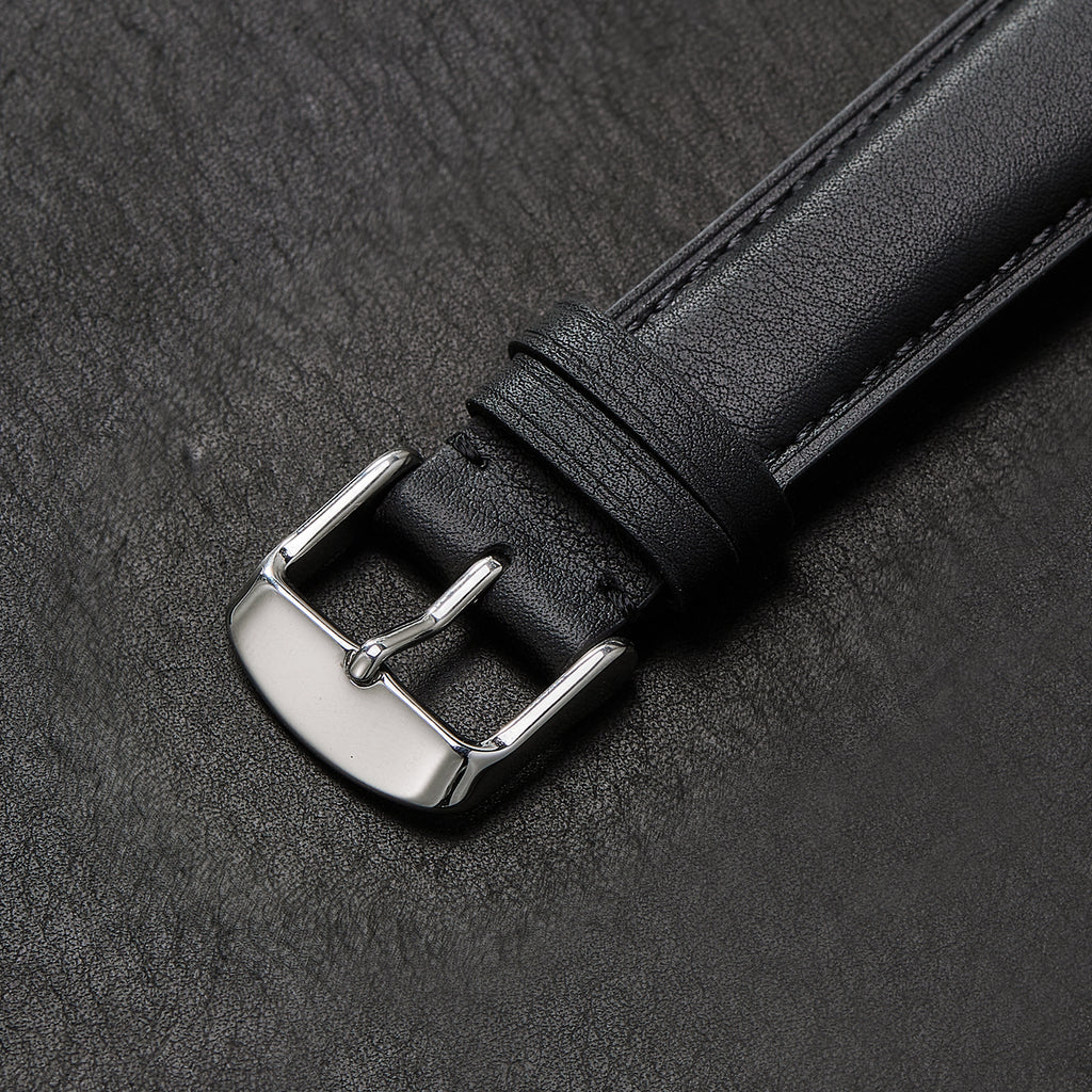 Genuine Leather Watch-Quick Release Watch Strap-Silver Pin Buckle-Black
