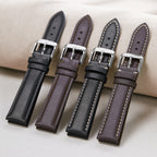 Genuine Leather Watch-Quick Release Watch Strap-Silver Pin Buckle-Black
