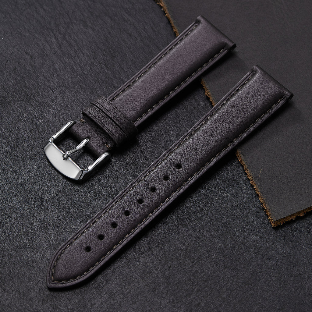 Genuine Leather Watch-Quick Release Watch Strap-Silver Pin Buckle-Brown