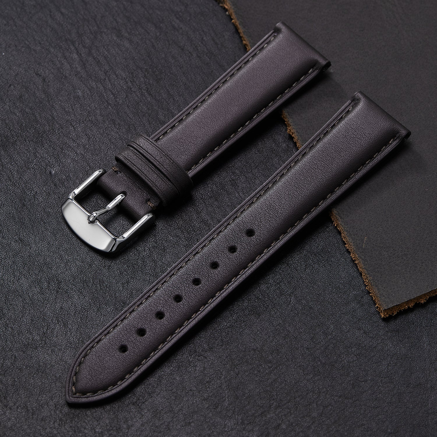 Genuine Leather Watch-Quick Release Watch Strap-Silver Pin Buckle-Brown